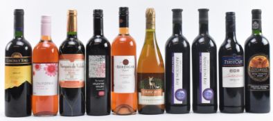 TEN SOUTH AFRICAN, CHILEAN, ARGENTINE & CALIFORNIA WINE BOTTLES