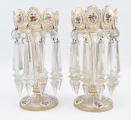 PAIR OF EARLY 20TH CENTURY BOHEMIAN LUSTRE GLASS CENTREPIECES