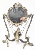 ART NOUVEAU EARLY 20TH CENTURY SILVERED METAL SWING MIRROR, STAMPED ERTE
