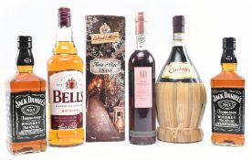 SIX BOTTLES OF BELLS WHISKY, JACK DANIELS WHISKEY, CHIANTI WINE & CALVADOS MORIN