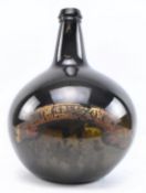 EARLY 19TH CENTURY GLASS CHEMIST'S BOTTLE / CARBOY OF ONION FORM WITH GILT LETTERING