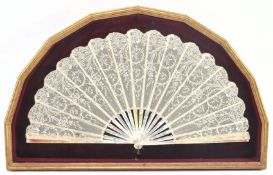 19TH CENTURY VICTORIAN MOTHER OF PEARL & LACE FRAMED FAN
