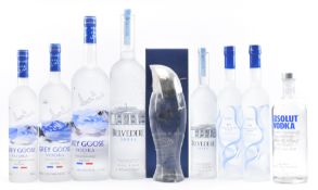 VODKA - NINE BOTTLES OF VODKA INCL. BELVEDERE, KAUFFMAN, GREY GOOSE & ABSOLUT