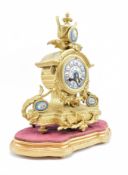 JAPY FRERES, PARIS - 19TH CENTURY GILT METAL & ENAMEL 8-DAY MANTEL CLOCK