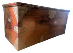 LARGE DUTCH COLONIAL STYLE LATE 19TH CENTURY HARDWOOD & BRASS BOUND TRUNK
