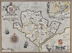 SPEED, JOHN. 1610 ANGLESEY ANTIENTLY CALLED MONA DESCRIBED 1610, COLOURED & IN HOGARTH FRAME