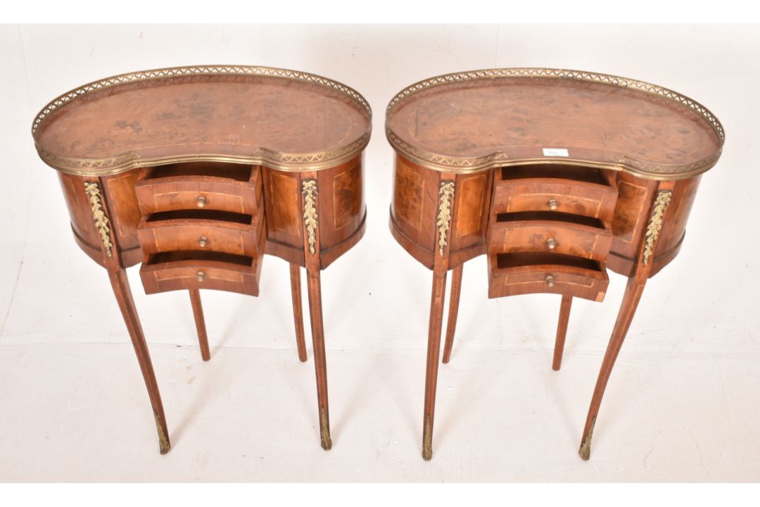PAIR OF FRENCH LOUIS XVI STYLE BURR WALNUT KIDNEY BEDSIDES - Image 3 of 6
