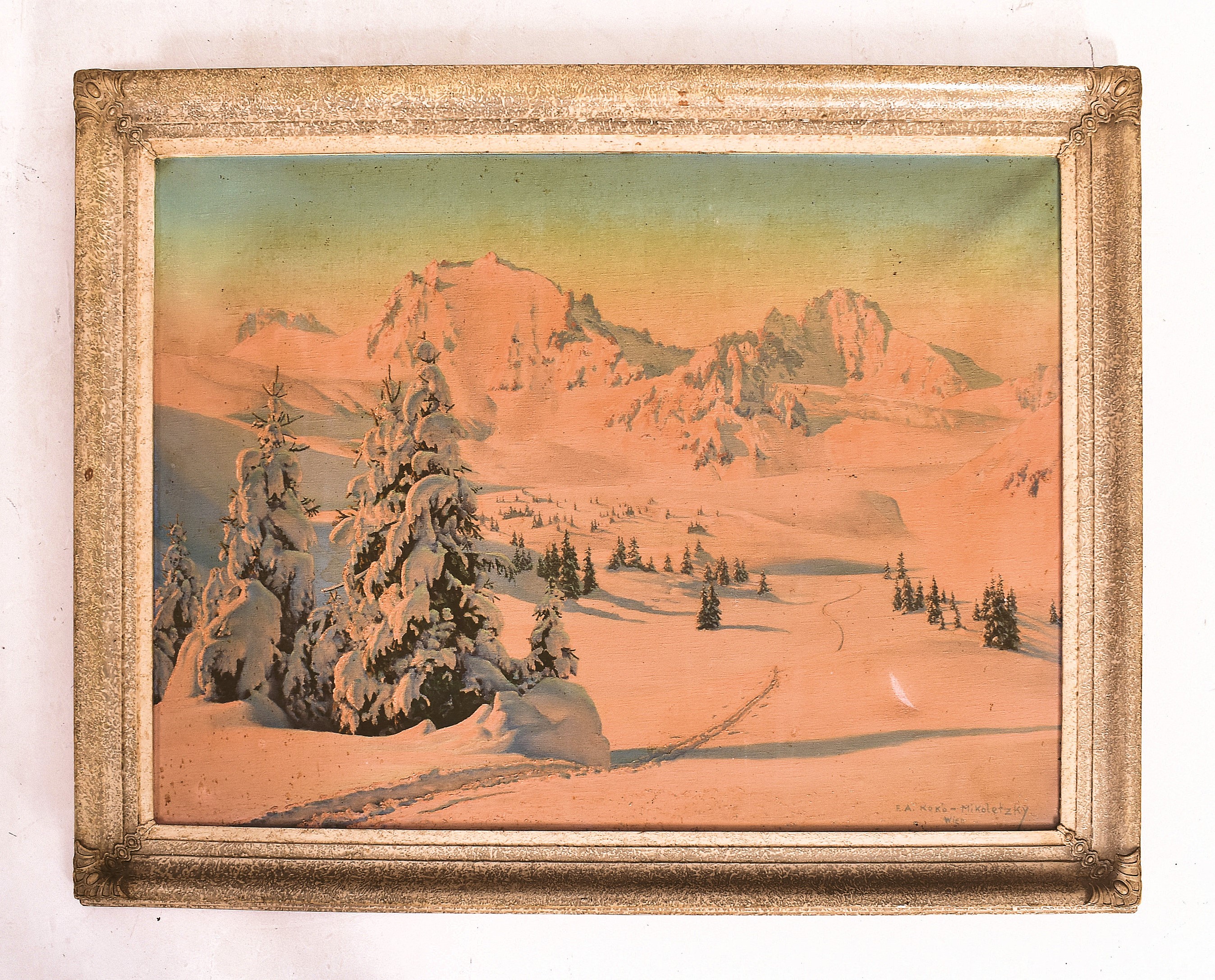 FRIEDRICH ALBIN KOKO MIKOLETZKY - OIL ON CANVAS PAINTING OF SNOWY LANDSCAPE - Image 2 of 6