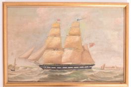19TH CENTURY ENGLISH SCHOOL MARITIME OIL ON CANVAS PAINTING