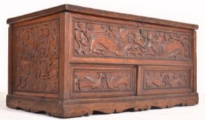 INDIAN EARLY 20TH CENTURY CARVED WOOD MYTHICAL ANIMALS CHEST