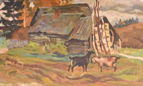 20TH CENTURY RUSSIAN SCHOOL - OIL ON CARDBOARD LANDSCAPE