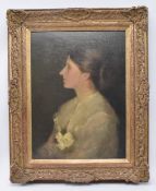 BRITISH SCHOOL - CIRCA 1900 OIL ON CANVAS PROFILE PORTRAIT OF LADY