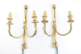 PAIR OF FRENCH EMPIRE STYLE GILT METAL TWIN ARM WALL SCONCES LIGHTS