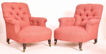 HOWARD & SONS OF LONDON - PAIR OF MAHOGANY FRAMED ARMCHAIRS