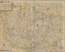BRITAIN. 1637 WILTSHIRE BY WILLIAM KIP, HAND COLOURED ENGRAVED FRAMED & GLAZED MAP