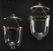 PAIR OF 20TH CENTURY REGENCY MANNER HAND BLOWN STORM GLASS HUNDI LANTERNS