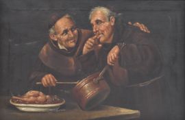 AFTER RAFFAELE FRIGERIO (1875-1948) - TWO MONKS IN THE KITCHEN OIL ON CANVAS