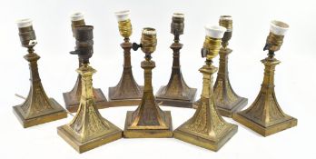 NINE VICTORIAN 19TH CENTURY BRASS DESK TABLE LAMPS