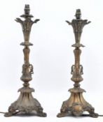 PAIR OF 20TH CENTURY HEAVY BRASS TABLE LAMP CENTREPIECES