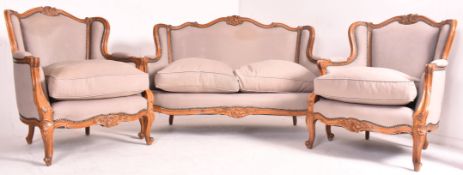 FRENCH LOUIS XVI STYLE MAHOGANY & UPHOLSTERED THREE PIECE SUITE