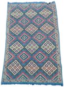 20TH CENTURY HAND-WOVEN BLUE GROUND KILIM RUG