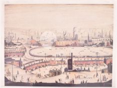 AFTER L. S. LOWRY R.A. (1887-1976) - THE POND - SIGNED OFFSET LITHOGRAPH