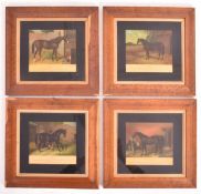 SET OF FOUR 19TH CENTURY HAND COLOURED GLASS EQUESTRIAN ENGRAVINGS