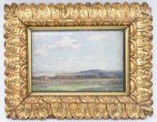 ROBERT HOPE RSA (1869-1936) - GOLF COURSE - OIL ON BOARD PAINTING IN GILT WOOD FRAME