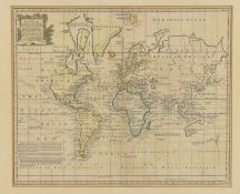 WORLD MAP. C1750 A NEW & ACCURATE CHART OF THE WORLD BY EMMANUEL BOWEN, FRAMED & GLAZED
