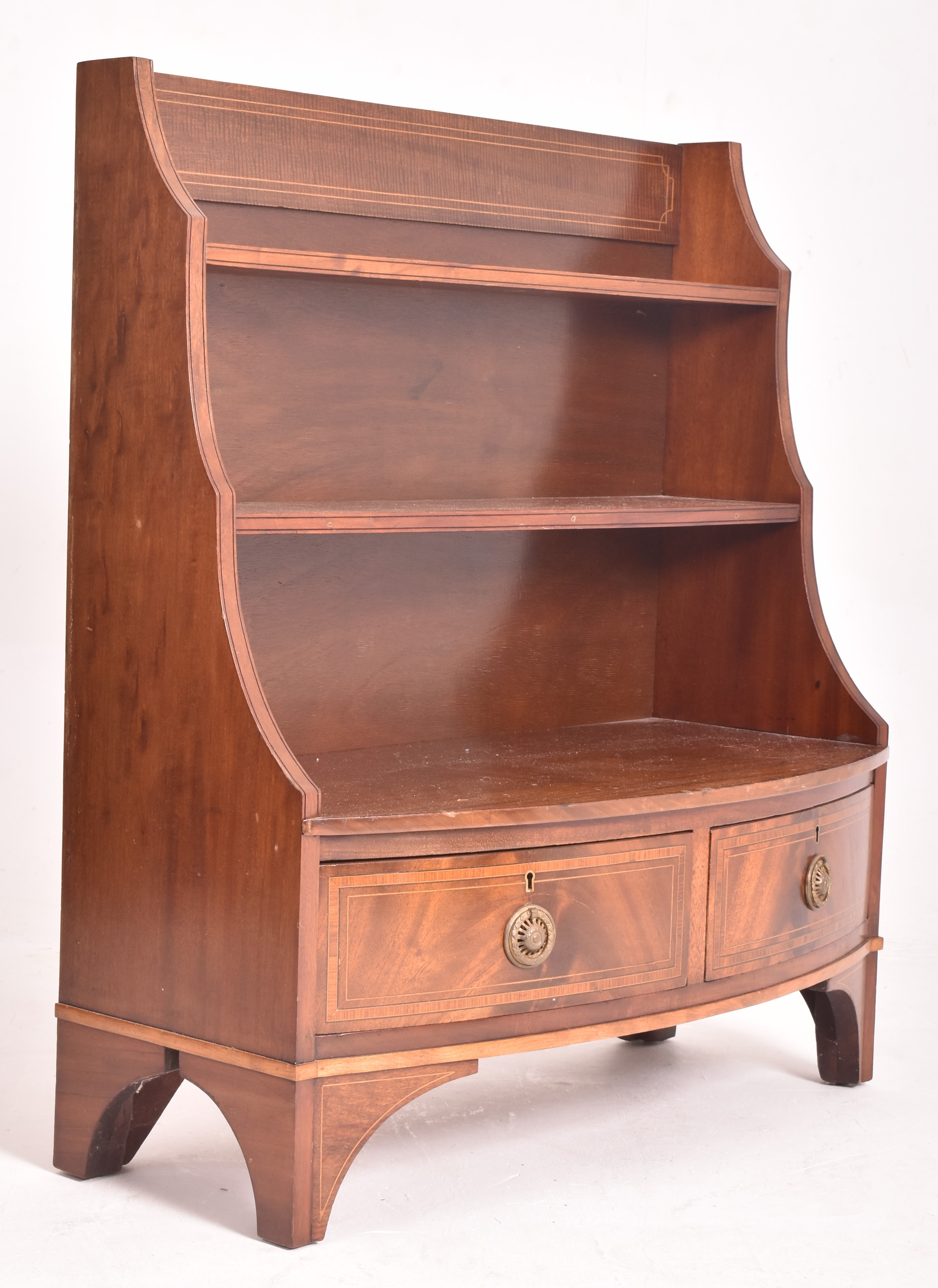 19TH CENTURY MAHOGANY BOW FRONTED OPEN WATERFALL BOOKCASE