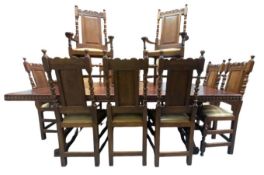 LARGE 17TH CENTURY REVIVAL OAK REFECTORY TABLE WITH 11 CHAIRS