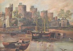 19TH CENTURY BRITISH SCHOOL OIL ON CANVAS CONWY CASTLE PAINTING