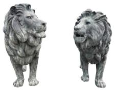 OVERSIZED PAIR OF EARLY 21ST CENTURY BRONZE LION OUTDOOR STATUES