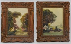 BELIEVED THEODOR DETTER - PAIR OF AUSTRIAN OIL ON PAPER PAINTINGS