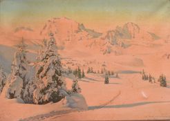 FRIEDRICH ALBIN KOKO MIKOLETZKY - OIL ON CANVAS PAINTING OF SNOWY LANDSCAPE