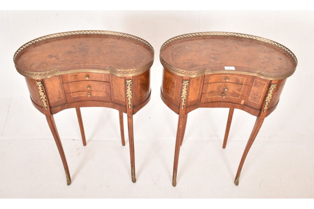 PAIR OF FRENCH LOUIS XVI STYLE BURR WALNUT KIDNEY BEDSIDES - Image 2 of 6