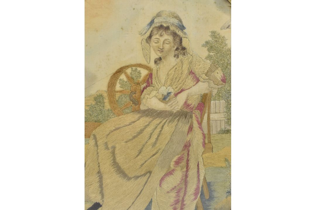 PAIR OF GEORGE III 19TH CENTURY SILK & WATERCOLOUR OVAL PORTRAITS - Image 5 of 7