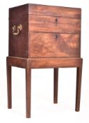 GEORGE III EARLY 19TH CENTURY MAHOGANY INLAID BOX CHEST ON STAND