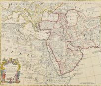 AFRICA & ASIA. 1711 HAND COLOURED ENGRAVED MAP BY G. DE L'ISLE, UNFRAMED