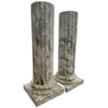 PAIR OF CONTEMPORARY CLASSICAL CARVED VERDE ALPI MARBLE COLUMNS