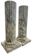 PAIR OF CONTEMPORARY CLASSICAL CARVED VERDE ALPI MARBLE COLUMNS