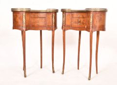 PAIR OF FRENCH LOUIS XVI STYLE BURR WALNUT KIDNEY BEDSIDES