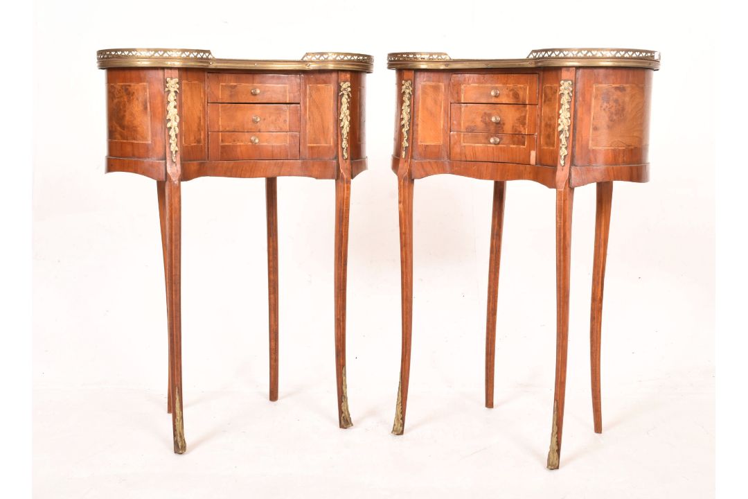 PAIR OF FRENCH LOUIS XVI STYLE BURR WALNUT KIDNEY BEDSIDES - Image 1 of 6