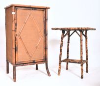 AESTHETIC MOVEMENT BAMBOO & WOVEN CUPBOARD T/W ANOTHER