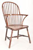 19TH CENTURY ELM & YEW WINDSOR DOUBLE STICK BACK ARMCHAIR