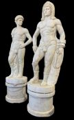 PAIR OF LARGE LATE 20TH CENTURY CARVED MARBLE ROMAN MALE FIGURES