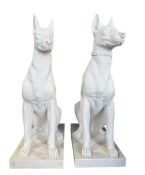 LARGE PAIR OF 21ST CENTURY SOLID WHITE MARBLE DOBERMAN SCULPTURES