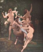 H. TOULET (FRENCH) - LES NYMPHES ET LE SATYRE - OIL ON METAL