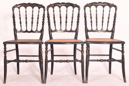THREE JENNENS & BETTRIDGE STYLE 19TH CENTURY EBONISED & CANE CHAIRS