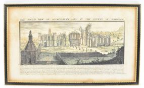 S. & N. BUCK. 1733 HAND COLOURED ENGRAVING OF GLASTONBURY ABBEY